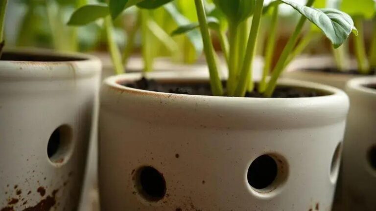 Aeração de raízes com perfuração estratégica em vasos de cerâmica caseiros