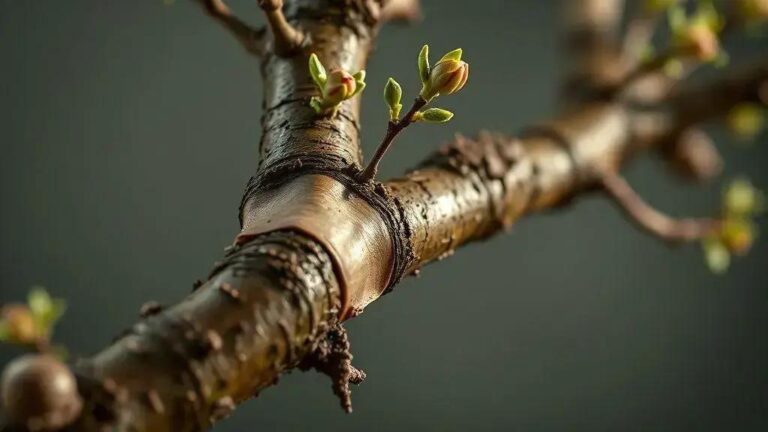 Reestruturação de ramo quebrado com enxertia paralela em Angico